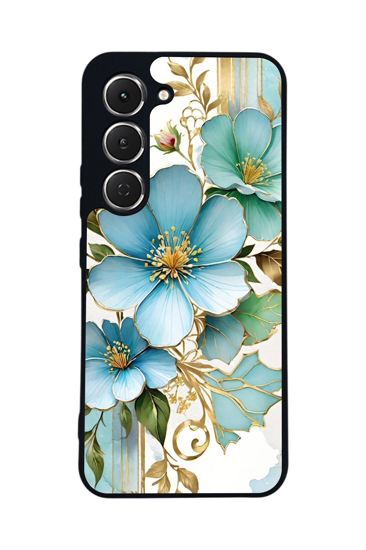 Tecno Spark 40 Pro Uyumlu Yaldizli Cicek Tasarımlı Glossy Premium Kılıf