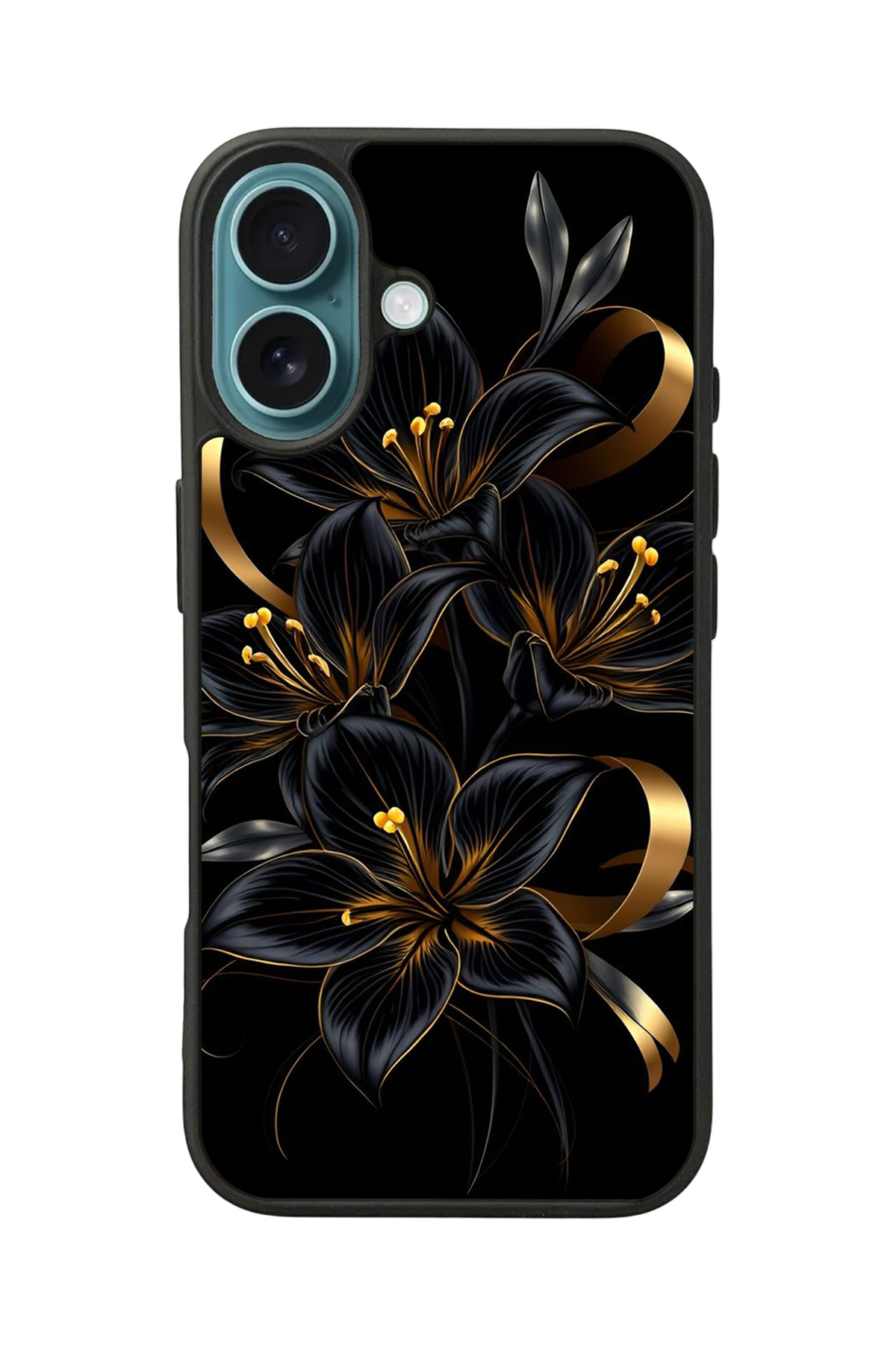 iPhone 16 Uyumlu Yaldizli Cicek Tasarımlı Glossy Premium Kılıf