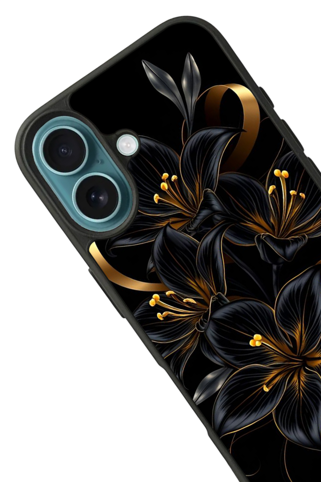 iPhone 16 Uyumlu Yaldizli Cicek Tasarımlı Glossy Premium Kılıf