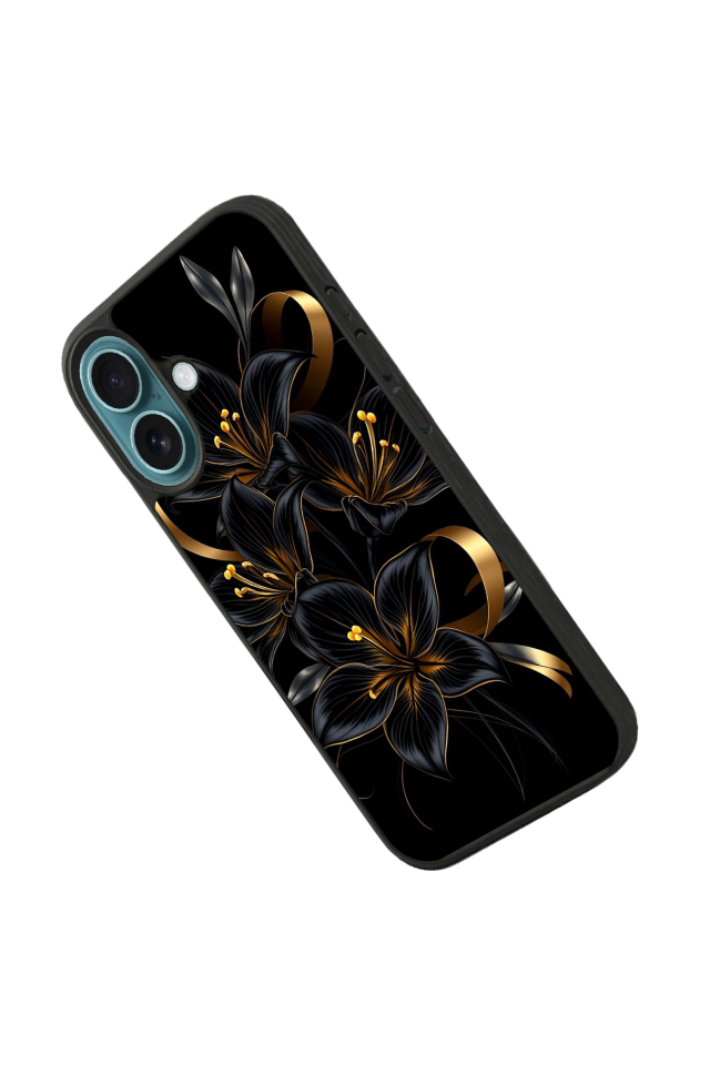 iPhone 16 Uyumlu Yaldizli Cicek Tasarımlı Glossy Premium Kılıf
