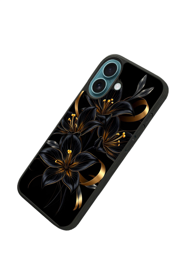 iPhone 16 Uyumlu Yaldizli Cicek Tasarımlı Glossy Premium Kılıf