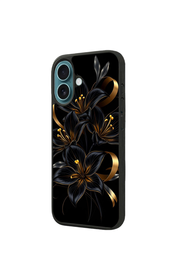 iPhone 16 Uyumlu Yaldizli Cicek Tasarımlı Glossy Premium Kılıf