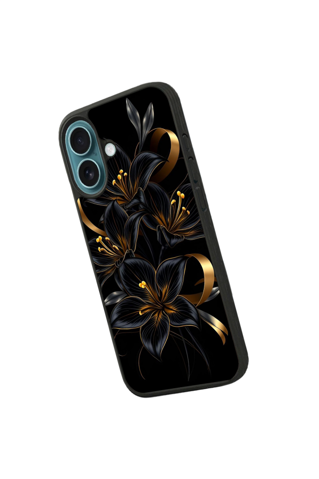 iPhone 16 Uyumlu Yaldizli Cicek Tasarımlı Glossy Premium Kılıf