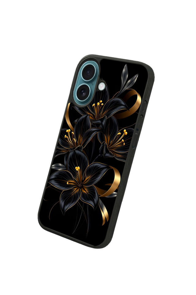 iPhone 16 Uyumlu Yaldizli Cicek Tasarımlı Glossy Premium Kılıf