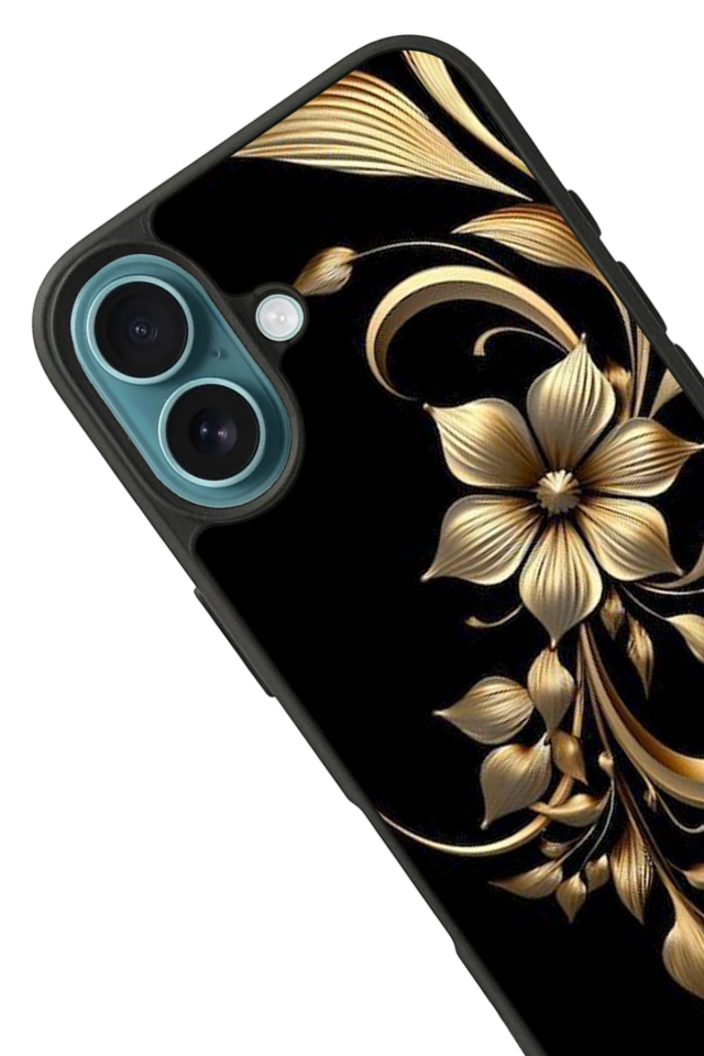 iPhone 16 Uyumlu Yaldizli Cicek Tasarımlı Glossy Premium Kılıf