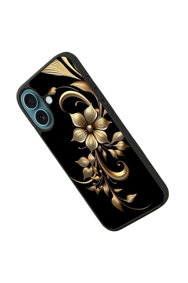 iPhone 16 Uyumlu Yaldizli Cicek Tasarımlı Glossy Premium Kılıf