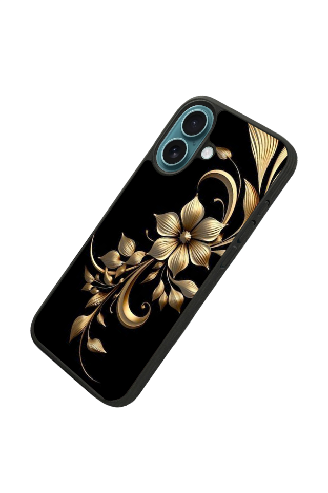 iPhone 16 Uyumlu Yaldizli Cicek Tasarımlı Glossy Premium Kılıf