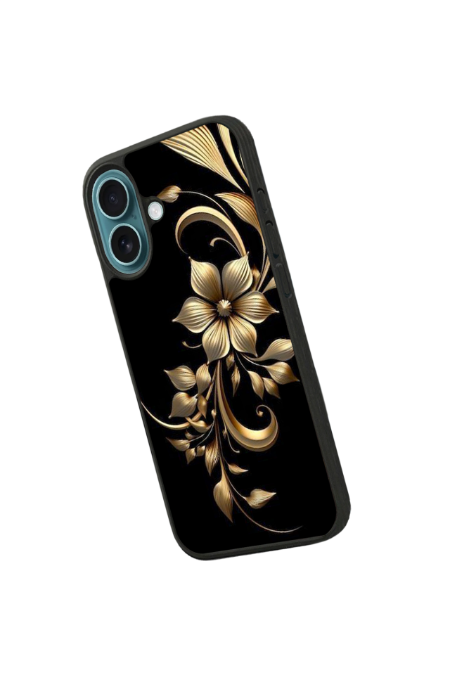 iPhone 16 Uyumlu Yaldizli Cicek Tasarımlı Glossy Premium Kılıf