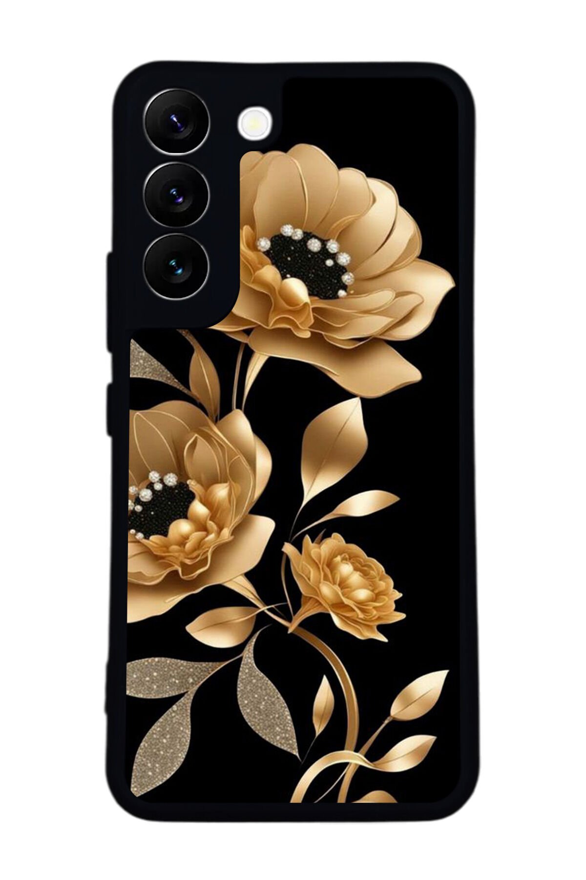 Samsung Galaxy S22 Uyumlu Yaldizli Cicek Tasarımlı Glossy Premium Kılıf