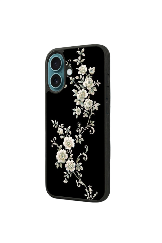 iPhone 16 Uyumlu Yaldizli Cicek Tasarımlı Glossy Premium Kılıf