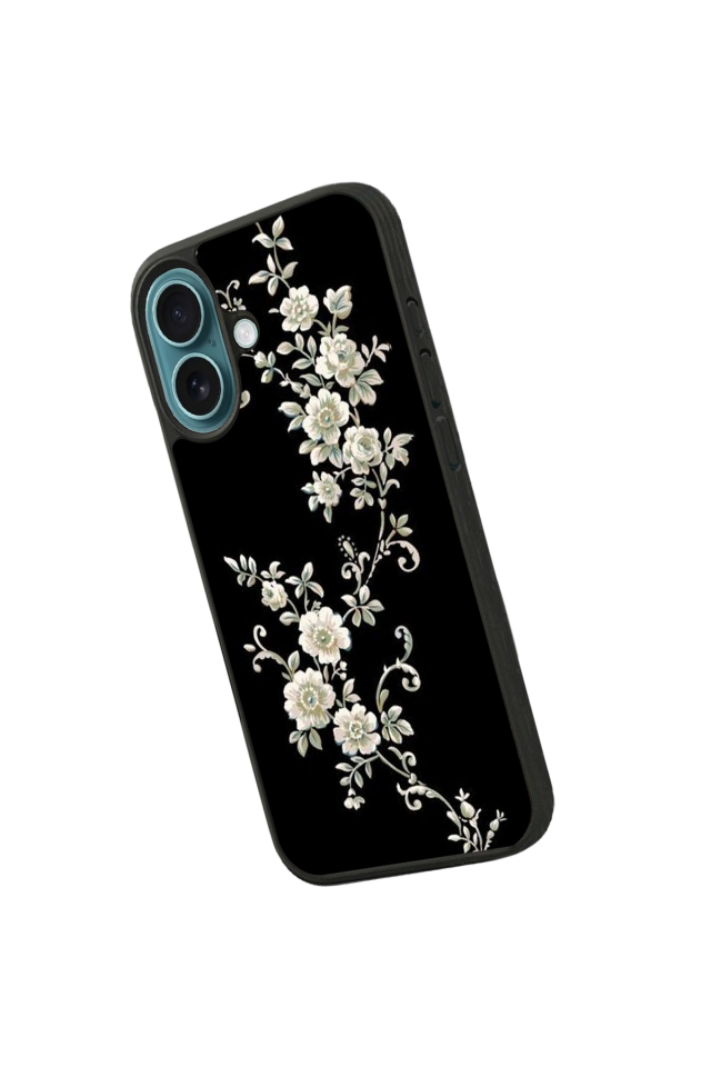 iPhone 16 Uyumlu Yaldizli Cicek Tasarımlı Glossy Premium Kılıf