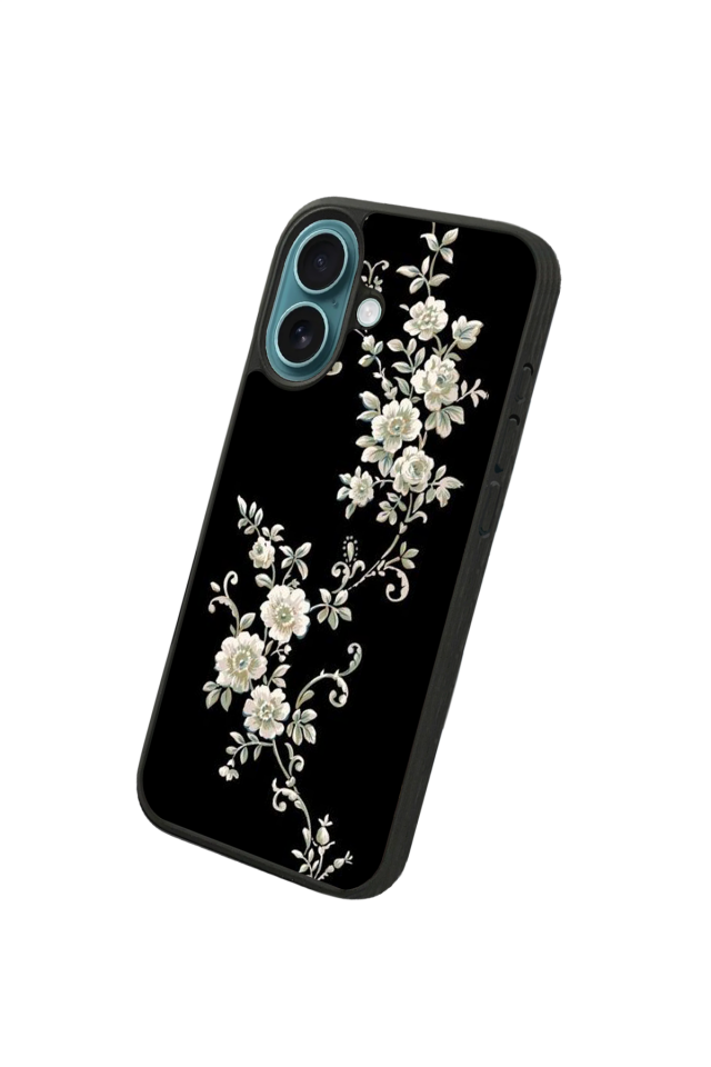 iPhone 16 Uyumlu Yaldizli Cicek Tasarımlı Glossy Premium Kılıf