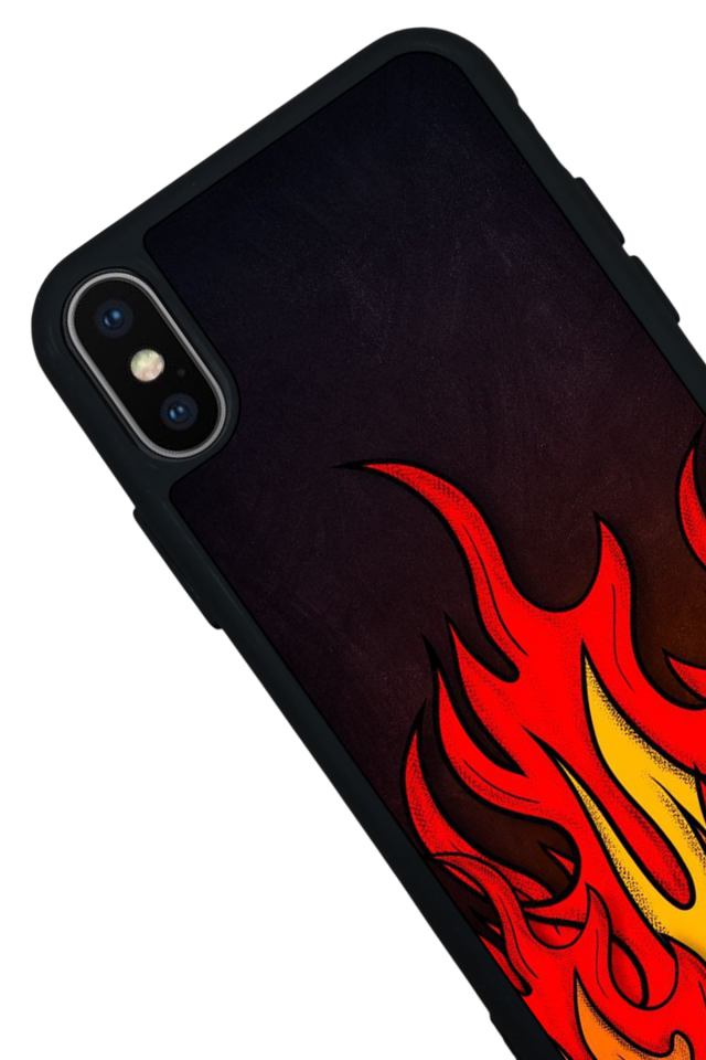 iPhone X/ XS Uyumlu Retro Flame Patterns Tasarımlı Glossy Premium Kılıf