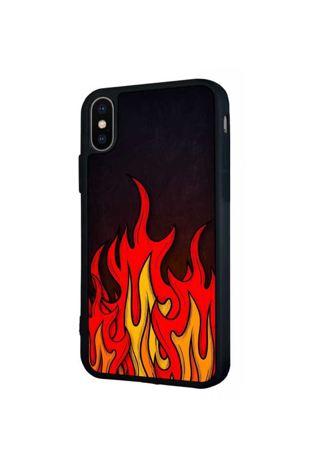 iPhone X/ XS Uyumlu Retro Flame Patterns Tasarımlı Glossy Premium Kılıf