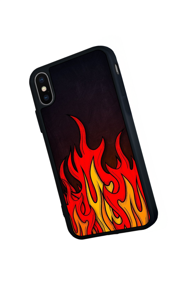 iPhone X/ XS Uyumlu Retro Flame Patterns Tasarımlı Glossy Premium Kılıf