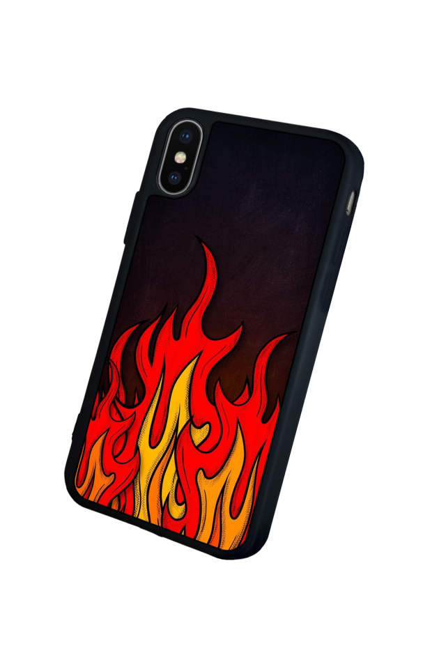 iPhone X/ XS Uyumlu Retro Flame Patterns Tasarımlı Glossy Premium Kılıf