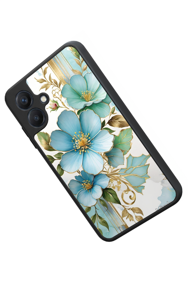 Samsung Galaxy A07 Uyumlu Yaldizli Cicek Tasarımlı Glossy Premium Kılıf