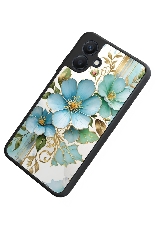 Samsung Galaxy A07 Uyumlu Yaldizli Cicek Tasarımlı Glossy Premium Kılıf