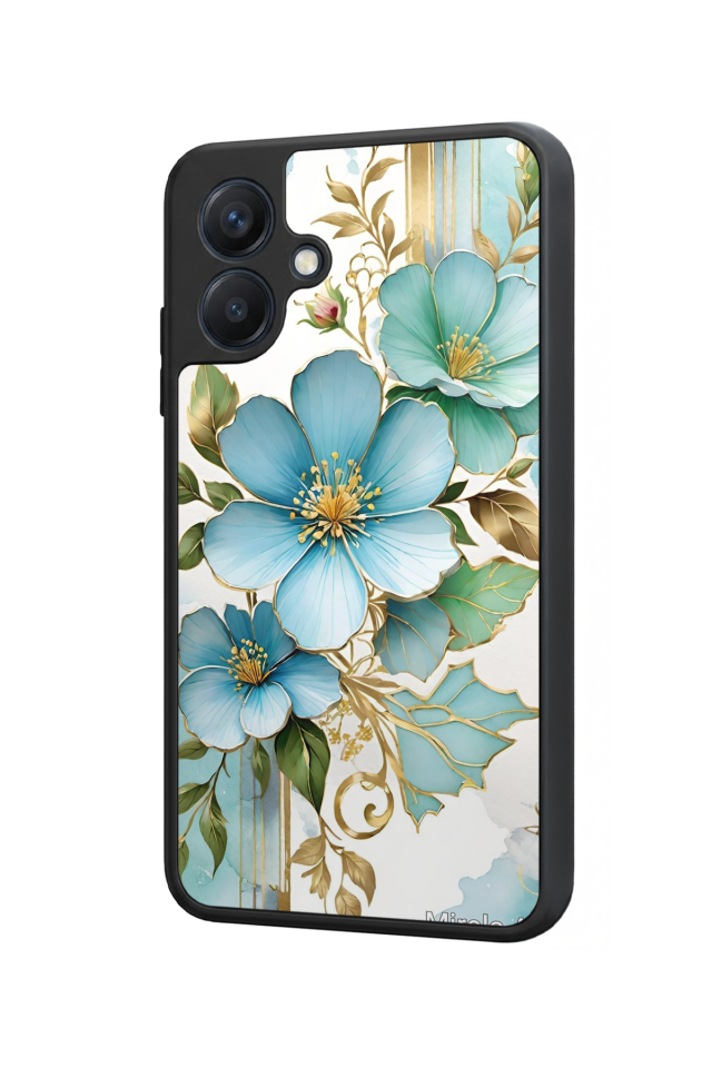 Samsung Galaxy A07 Uyumlu Yaldizli Cicek Tasarımlı Glossy Premium Kılıf