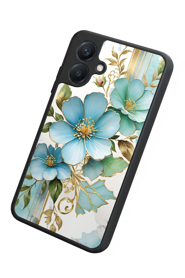 Samsung Galaxy A07 Uyumlu Yaldizli Cicek Tasarımlı Glossy Premium Kılıf