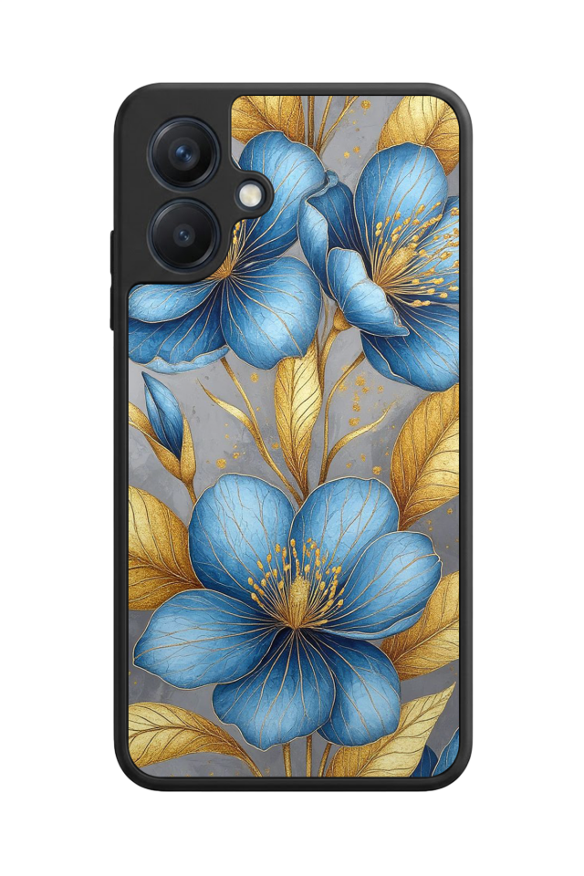 Samsung Galaxy A07 Uyumlu Yaldizli Cicek Tasarımlı Glossy Premium Kılıf