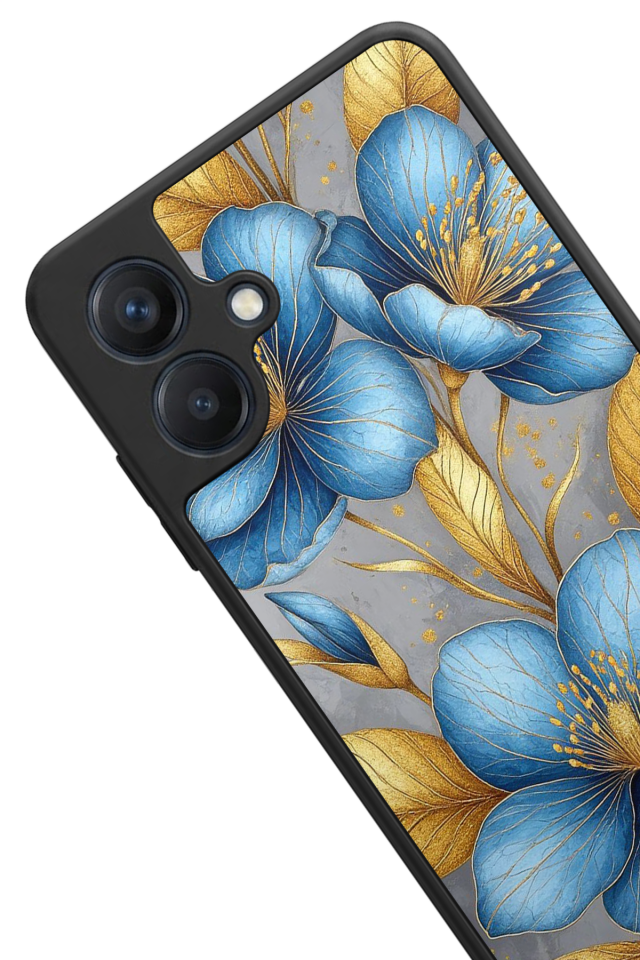 Samsung Galaxy A07 Uyumlu Yaldizli Cicek Tasarımlı Glossy Premium Kılıf