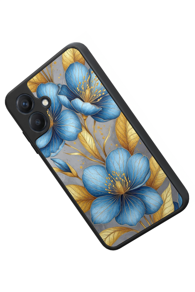 Samsung Galaxy A07 Uyumlu Yaldizli Cicek Tasarımlı Glossy Premium Kılıf