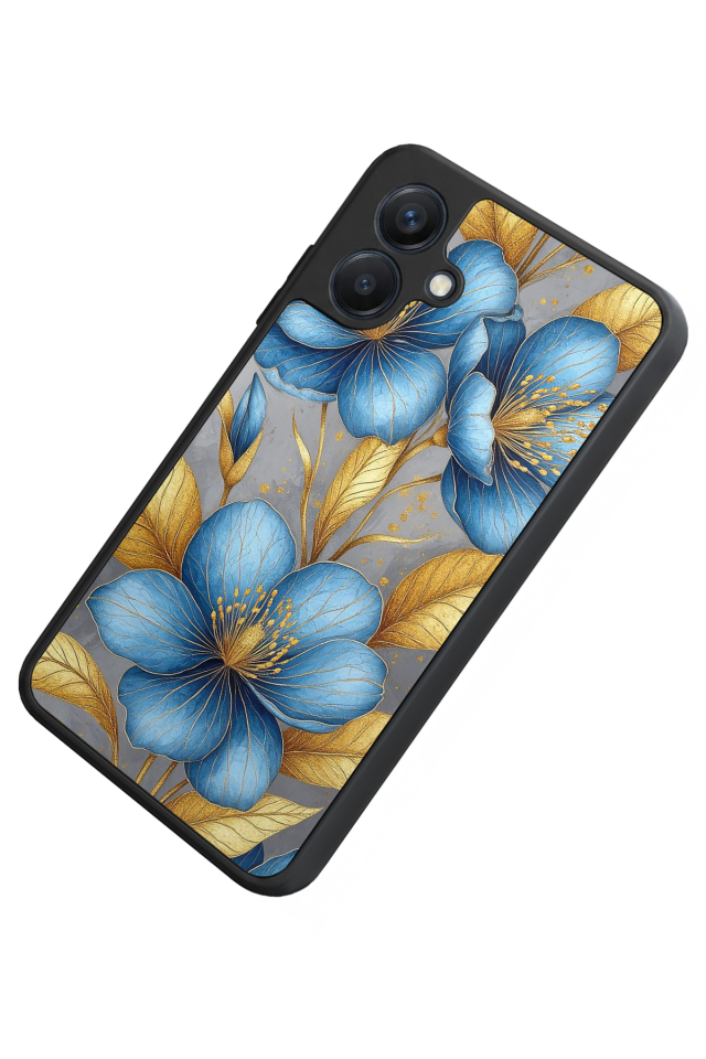 Samsung Galaxy A07 Uyumlu Yaldizli Cicek Tasarımlı Glossy Premium Kılıf