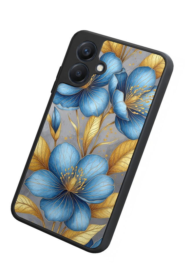 Samsung Galaxy A07 Uyumlu Yaldizli Cicek Tasarımlı Glossy Premium Kılıf