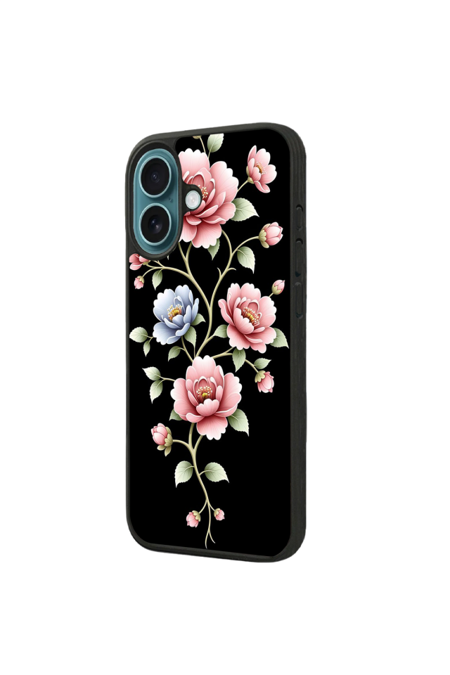 iPhone 16 Uyumlu Yaldizli Cicek Tasarımlı Glossy Premium Kılıf