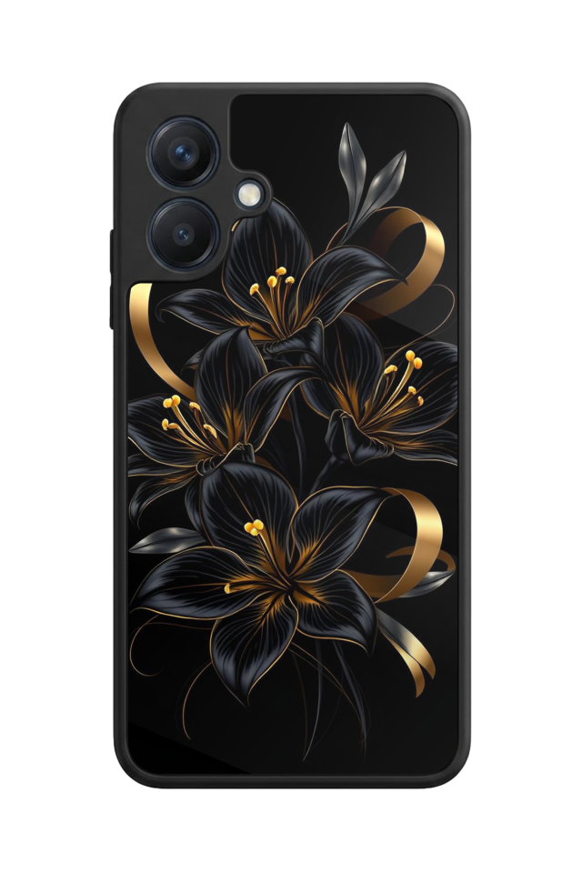 Samsung Galaxy A07 Uyumlu Yaldizli Cicek Tasarımlı Glossy Premium Kılıf