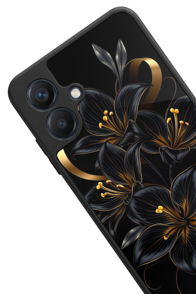 Samsung Galaxy A07 Uyumlu Yaldizli Cicek Tasarımlı Glossy Premium Kılıf