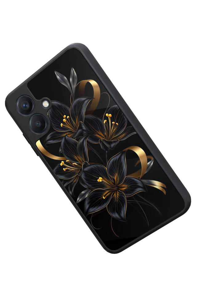 Samsung Galaxy A07 Uyumlu Yaldizli Cicek Tasarımlı Glossy Premium Kılıf