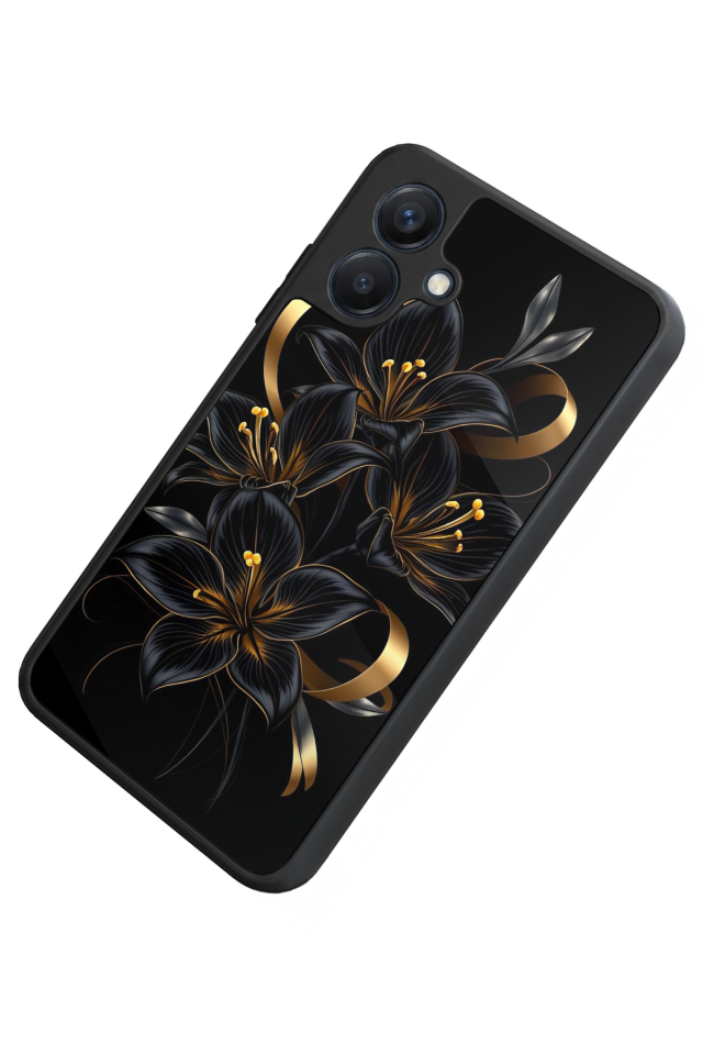 Samsung Galaxy A07 Uyumlu Yaldizli Cicek Tasarımlı Glossy Premium Kılıf
