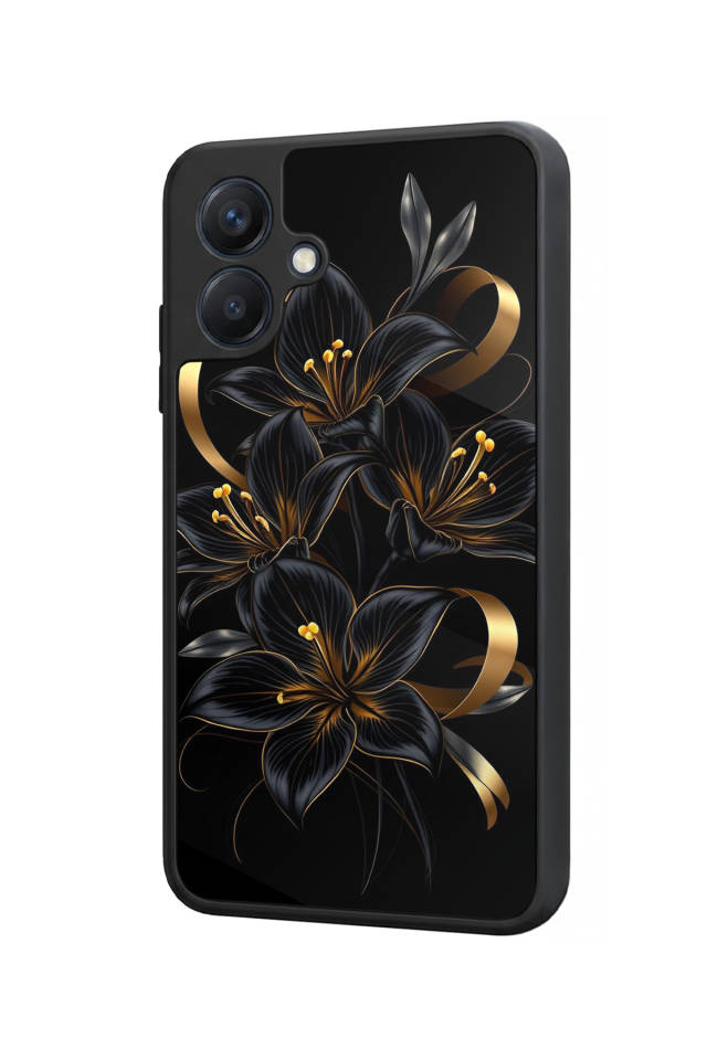 Samsung Galaxy A07 Uyumlu Yaldizli Cicek Tasarımlı Glossy Premium Kılıf