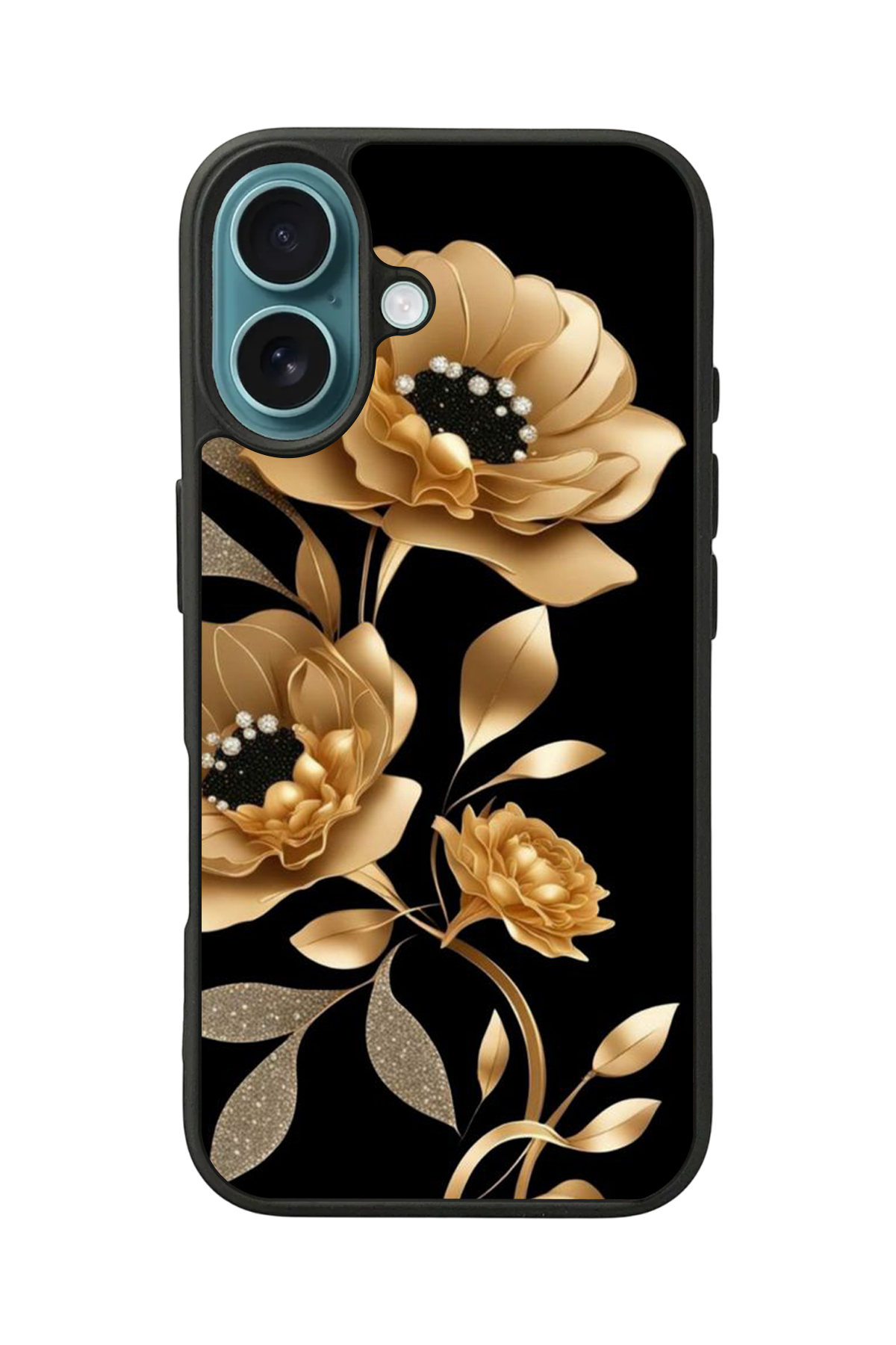 iPhone 16 Uyumlu Yaldizli Cicek Tasarımlı Glossy Premium Kılıf