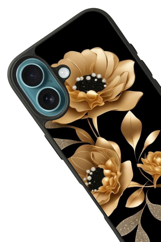 iPhone 16 Uyumlu Yaldizli Cicek Tasarımlı Glossy Premium Kılıf