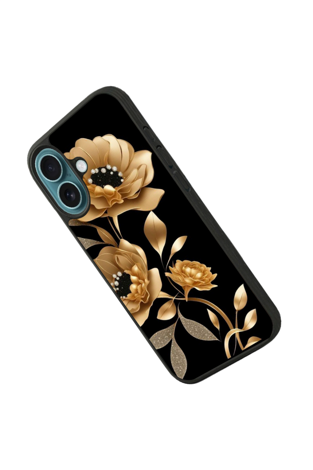 iPhone 16 Uyumlu Yaldizli Cicek Tasarımlı Glossy Premium Kılıf
