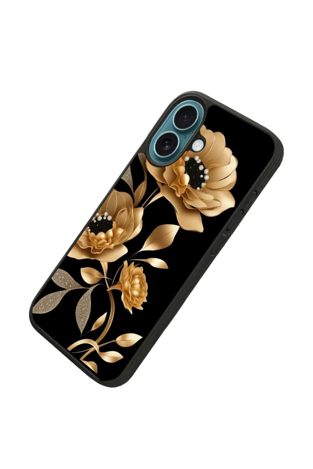 iPhone 16 Uyumlu Yaldizli Cicek Tasarımlı Glossy Premium Kılıf