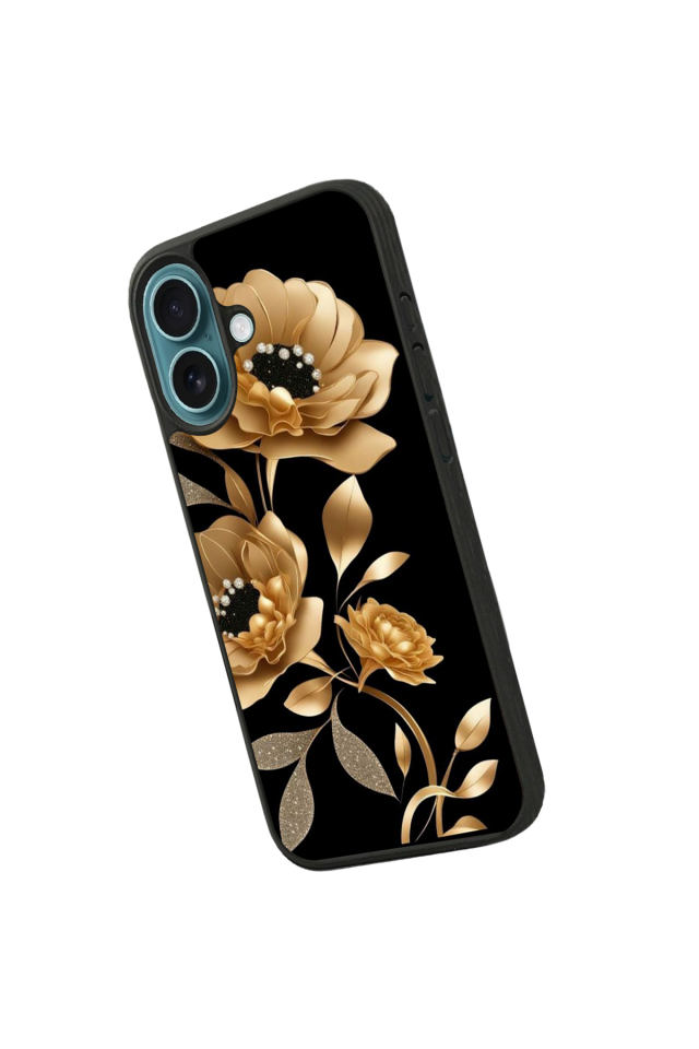 iPhone 16 Uyumlu Yaldizli Cicek Tasarımlı Glossy Premium Kılıf