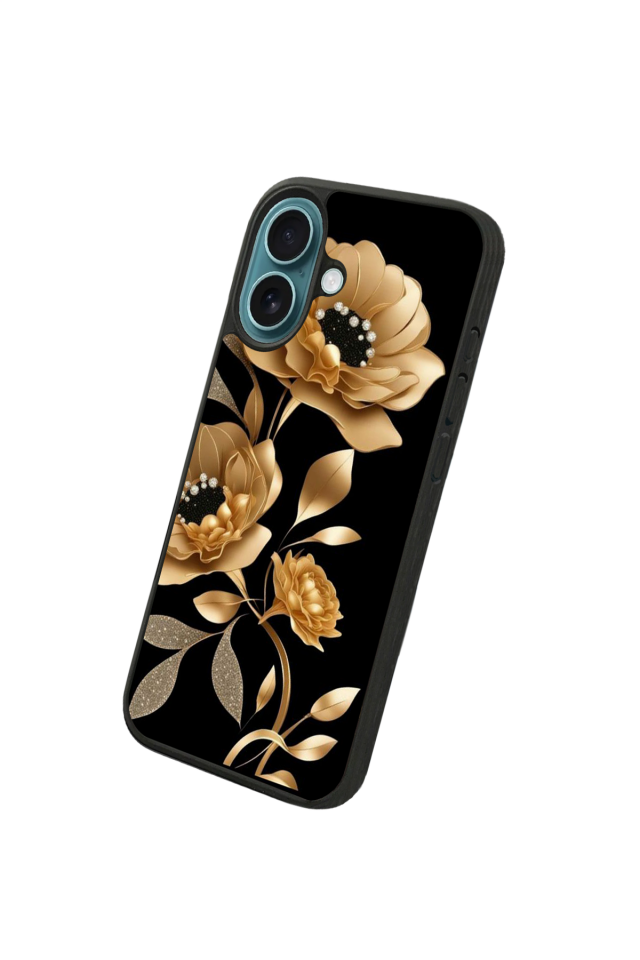 iPhone 16 Uyumlu Yaldizli Cicek Tasarımlı Glossy Premium Kılıf