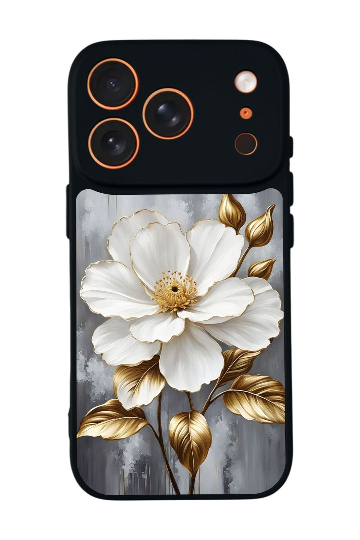 iPhone 17 Pro Uyumlu Yaldizli Cicek Tasarımlı Glossy Premium Kılıf