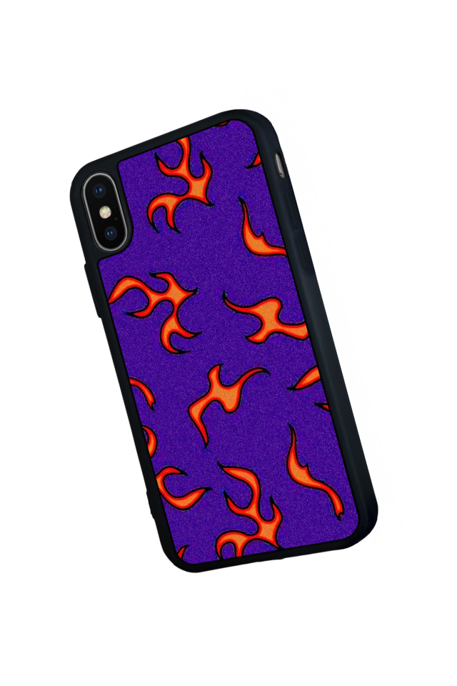 iPhone X/ XS Uyumlu Retro Flame Patterns Tasarımlı Glossy Premium Kılıf