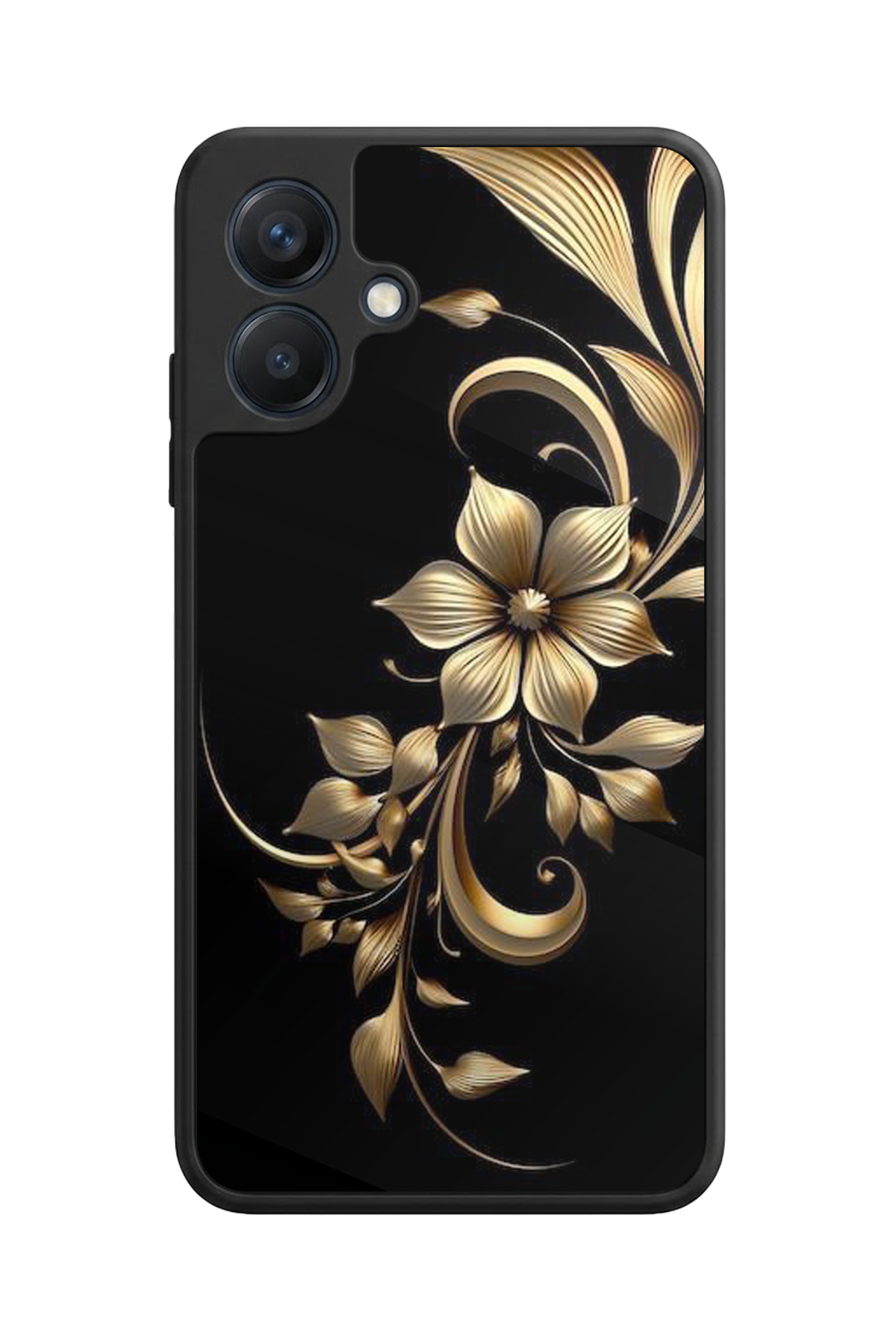 Samsung Galaxy A07 Uyumlu Yaldizli Cicek Tasarımlı Glossy Premium Kılıf
