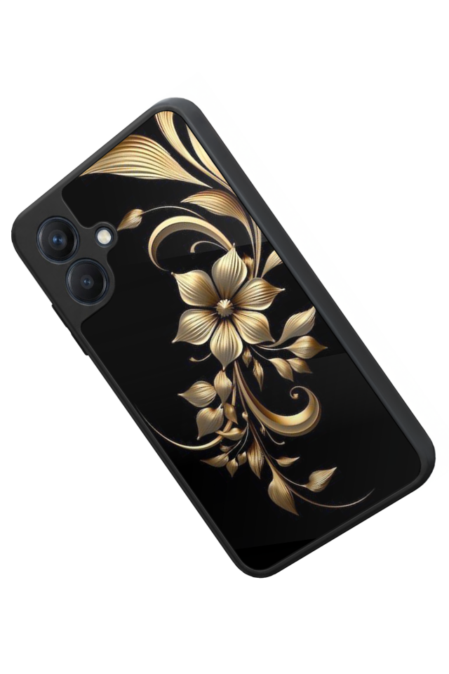 Samsung Galaxy A07 Uyumlu Yaldizli Cicek Tasarımlı Glossy Premium Kılıf