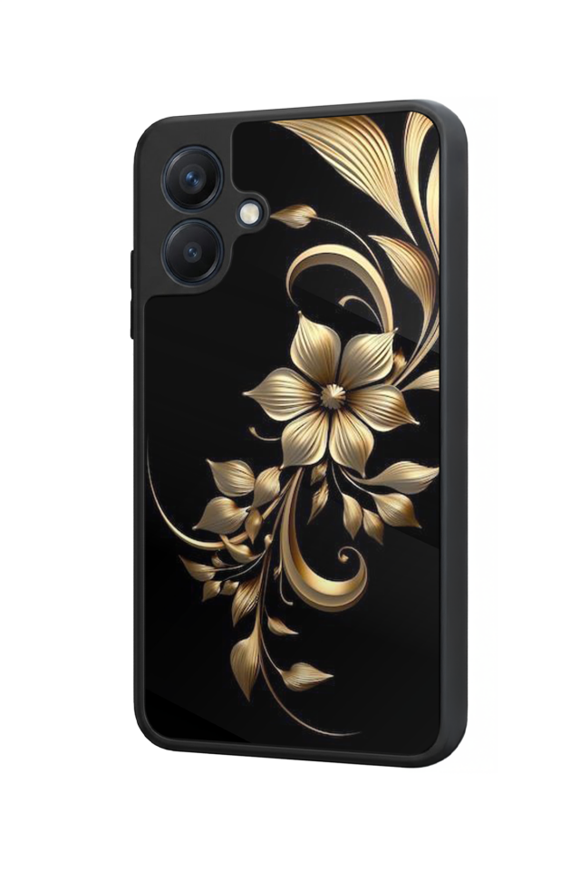 Samsung Galaxy A07 Uyumlu Yaldizli Cicek Tasarımlı Glossy Premium Kılıf