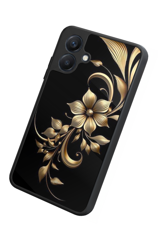 Samsung Galaxy A07 Uyumlu Yaldizli Cicek Tasarımlı Glossy Premium Kılıf