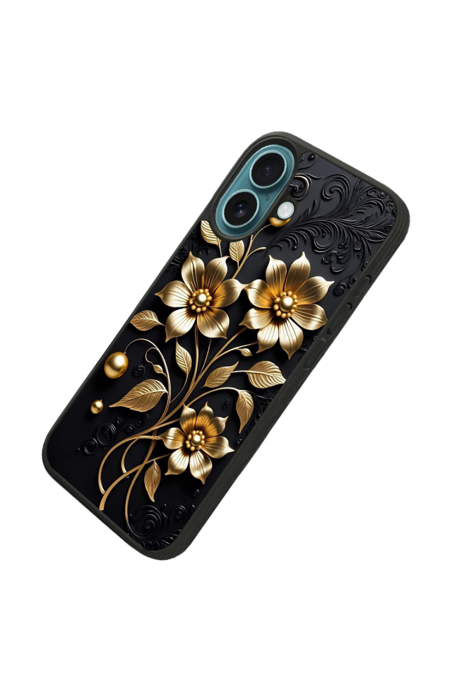 iPhone 16 Uyumlu Yaldizli Cicek Tasarımlı Glossy Premium Kılıf