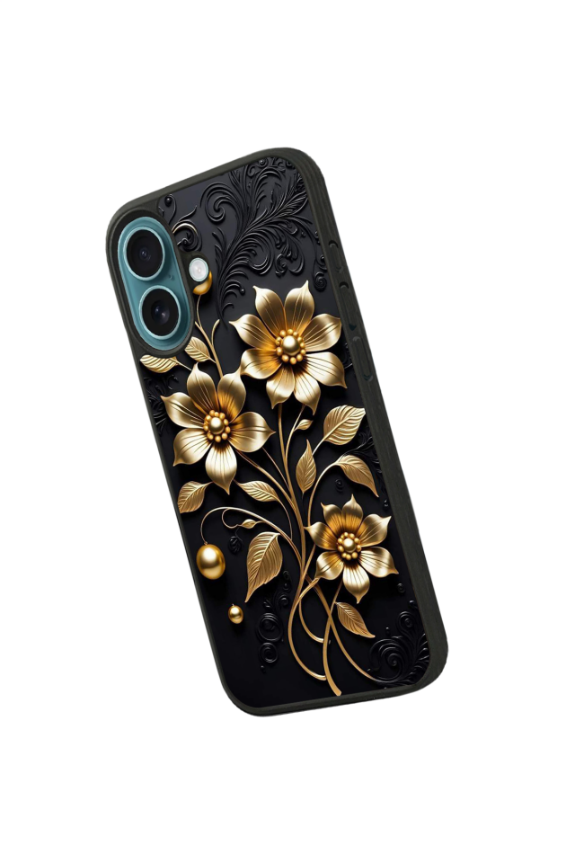 iPhone 16 Uyumlu Yaldizli Cicek Tasarımlı Glossy Premium Kılıf
