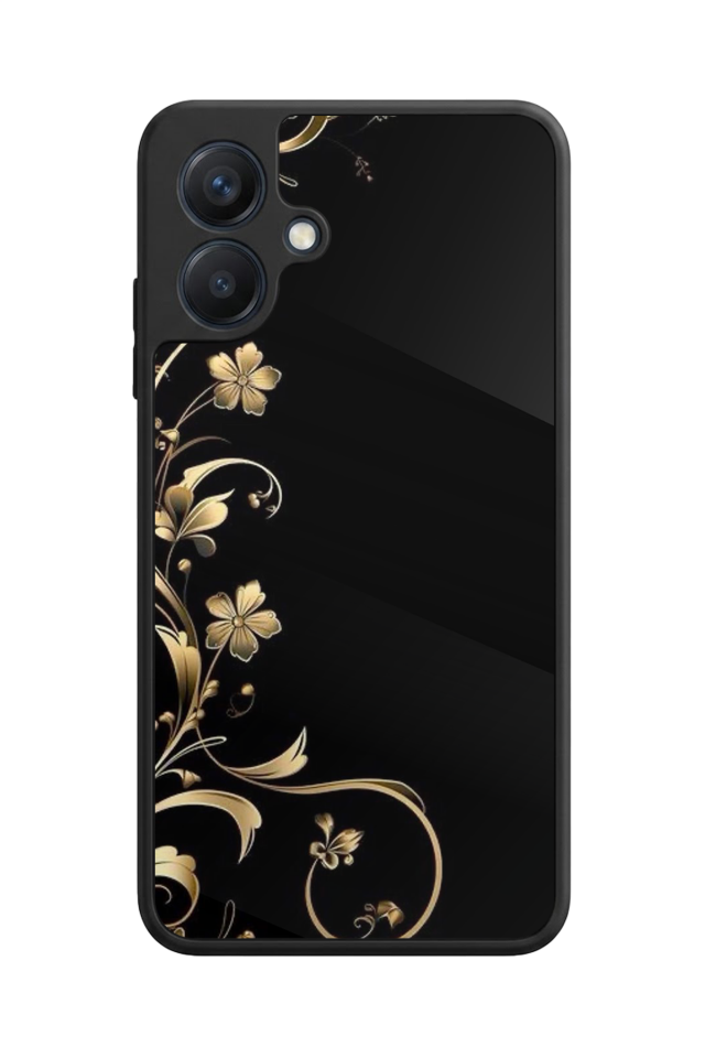 Samsung Galaxy A07 Uyumlu Yaldizli Cicek Tasarımlı Glossy Premium Kılıf